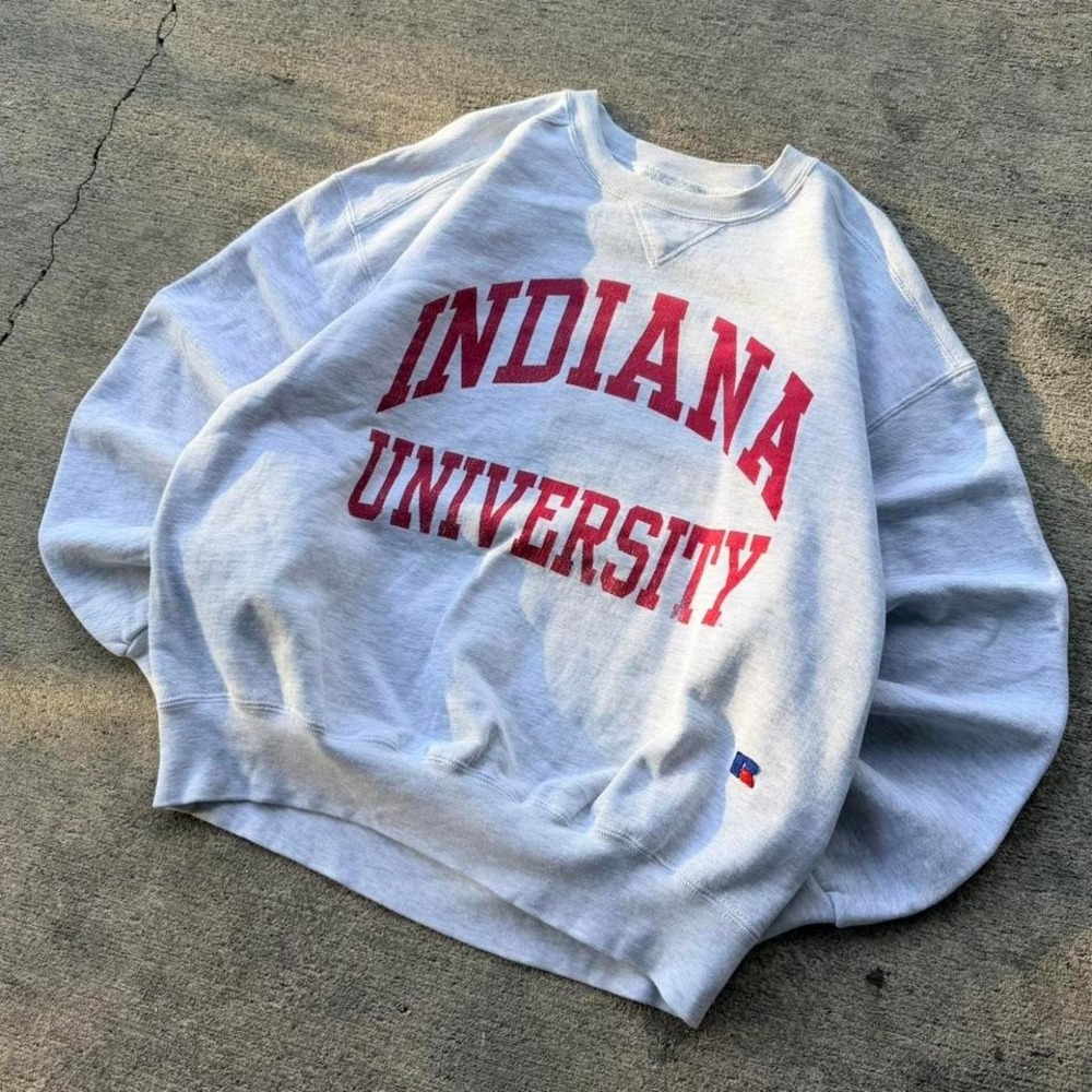 Vintage 90s Russell Athletic Indiana University Crewneck Sweatshirt Gray College